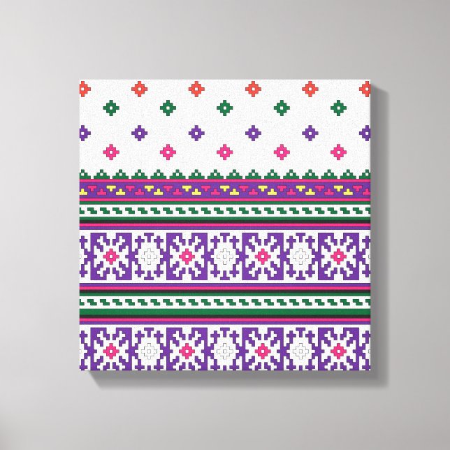 Farbiges geometrisches Folkloredesign mit Blume Leinwanddruck (Vorderseite)