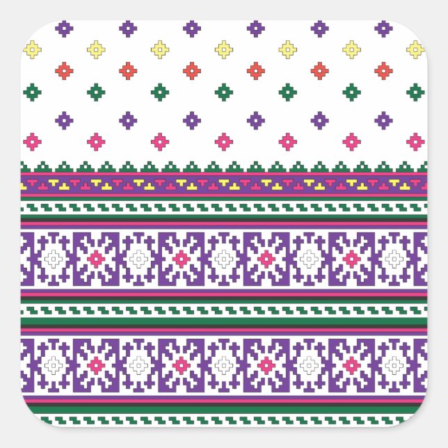 Farbiges geometrisches Folkloredesign mit Blume Quadratischer Aufkleber (Vorderseite)