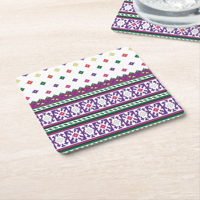 Farbiges geometrisches Folkloredesign mit Blume Rechteckiger Pappuntersetzer (angewinkelt)
