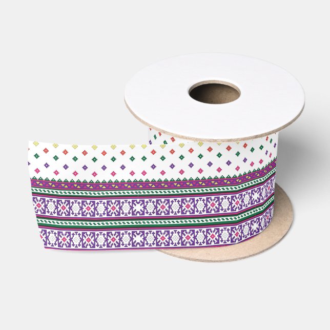 Farbiges geometrisches Folkloredesign mit Blume Satinband (Spule)