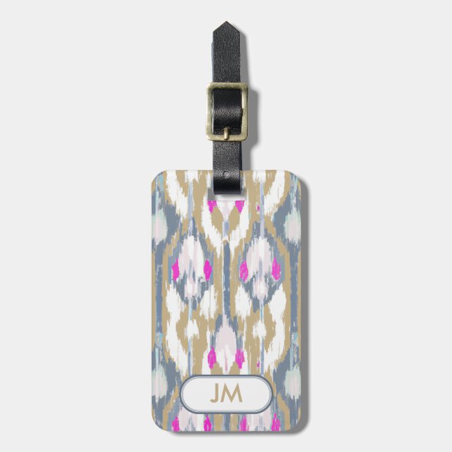 Farbiges geometrisches Ikat-Muster Gepäckanhänger (Vorderseite vertikal)