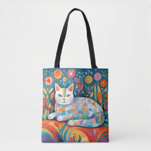 Farbiges geometrisches Katzendesign, Abstrakte Fel Tasche