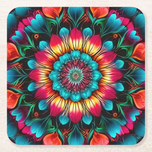 Farbiges geometrisches Mandala-Muster-342323 Rechteckiger Pappuntersetzer (Vorderseite)