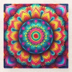 Farbiges geometrisches Mandala-Muster-342678 Glasuntersetzer