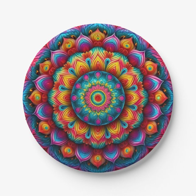 Farbiges geometrisches Mandala-Muster-342678 Pappteller (Vorderseite)