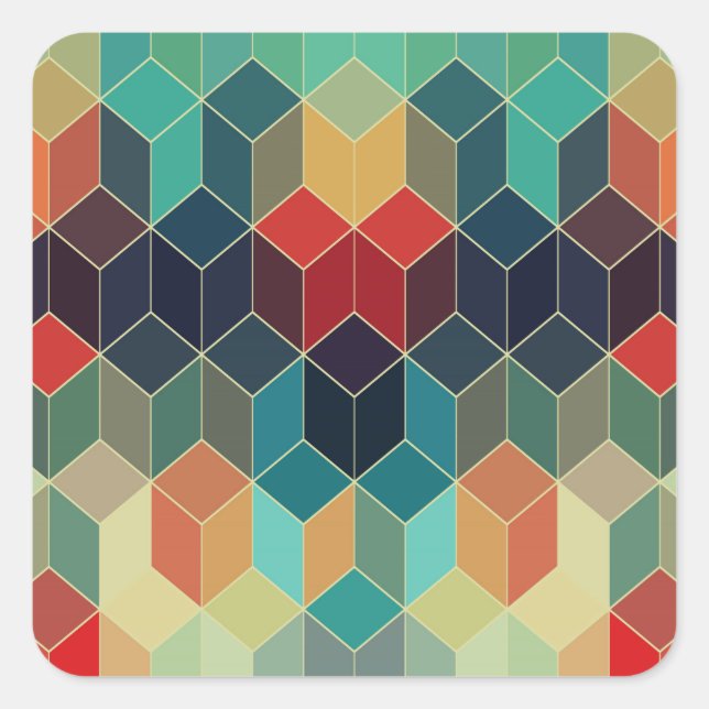 Farbiges geometrisches Muster 2 Quadratischer Aufkleber (Vorderseite)