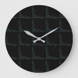 Farbiges geometrisches Muster auf schwarzem Hinter Große Wanduhr