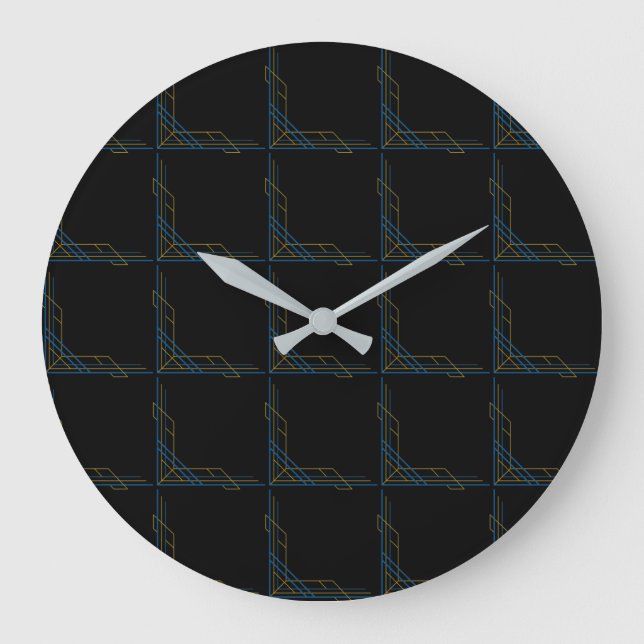 Farbiges geometrisches Muster auf schwarzem Hinter Große Wanduhr (Vorderseite)