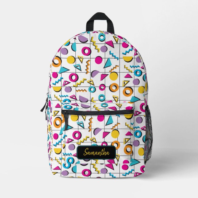 Farbiges geometrisches Muster der 80er Jahre Bedruckter Rucksack (Vorderseite)