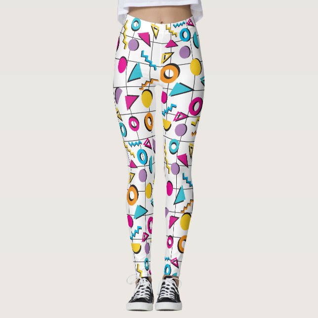 Farbiges geometrisches Muster der 80er Jahre Leggings (Vorderseite)