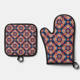 Farbiges geometrisches Muster der Aztec Ofenhandschuh & Topflappen-Set