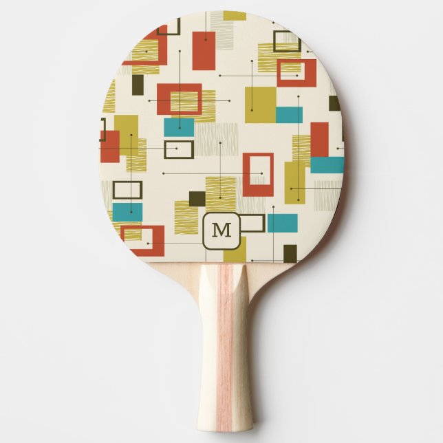 Farbiges geometrisches Muster des Retro-Mittelzent Tischtennis Schläger (Vorderseite)