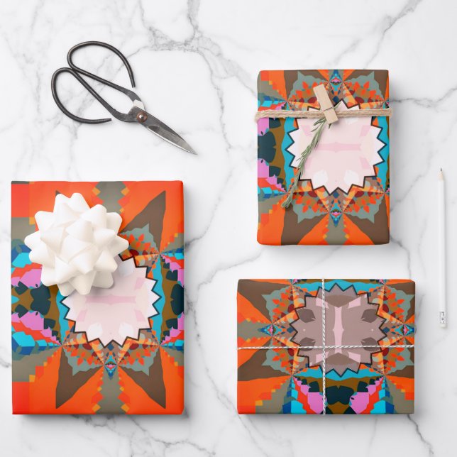 Farbiges geometrisches Muster des südlichen Wester Geschenkpapier Set (Vorderseite)