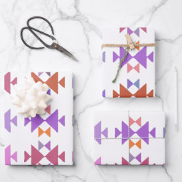 Farbiges geometrisches Muster in Lila Farben Geschenkpapier Set