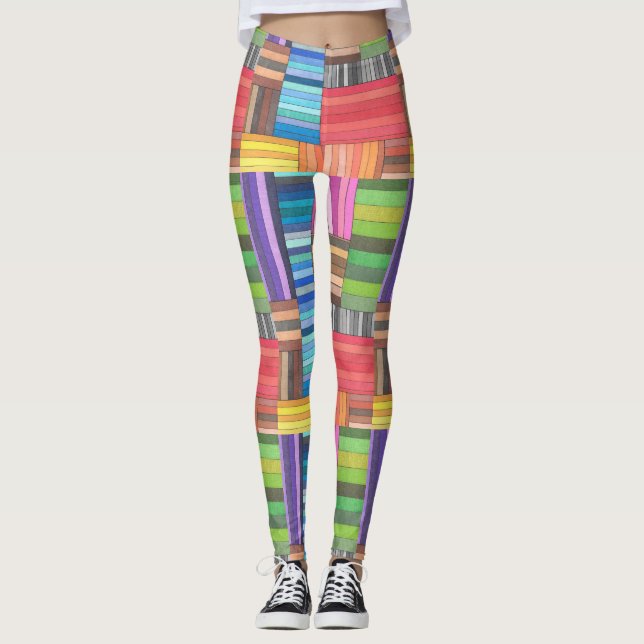 Farbiges geometrisches Muster in Regenbogen Leggings (Vorderseite)