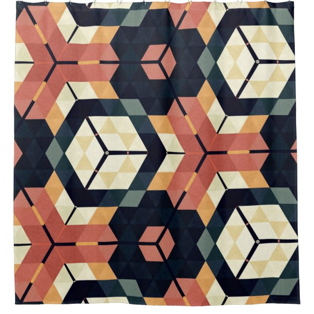 Farbiges geometrisches Muster mit Hexagon Square Duschvorhang (Vorderseite)