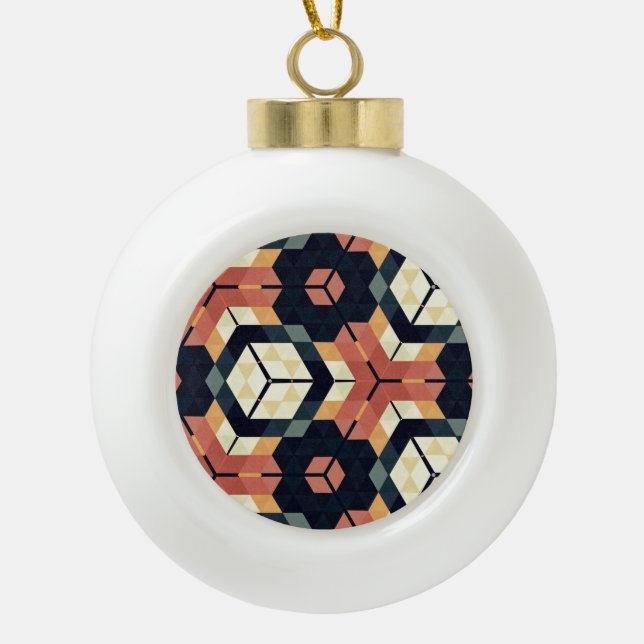 Farbiges geometrisches Muster mit Hexagon Square Keramik Kugel-Ornament (Vorderseite)