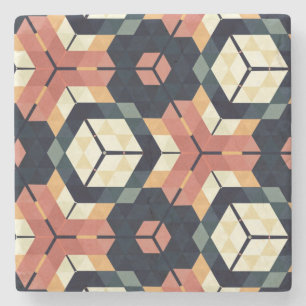 Farbiges geometrisches Muster mit Hexagon Square Steinuntersetzer