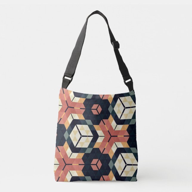 Farbiges geometrisches Muster mit Hexagon Square Tragetaschen Mit Langen Trägern (Vorderseite)