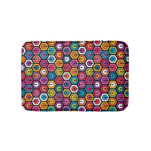 Farbiges geometrisches Muster mit Hexagonen Badematte (Vorderseite)