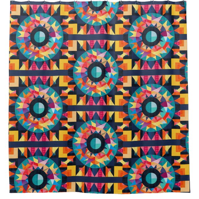 Farbiges geometrisches Quiltmuster Duschvorhang (Vorderseite)