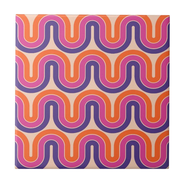 Farbiges geometrisches Wellendesign im Retro Fliese (Vorderseite)