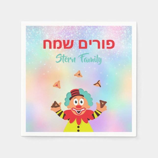 Farbiges Glück Purim Clown Hamantash Serviette (Vorderseite)