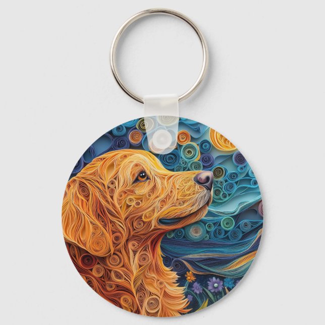 Farbiges Golden Retriever Dog Portrait Schlüsselanhänger (Vorderseite)