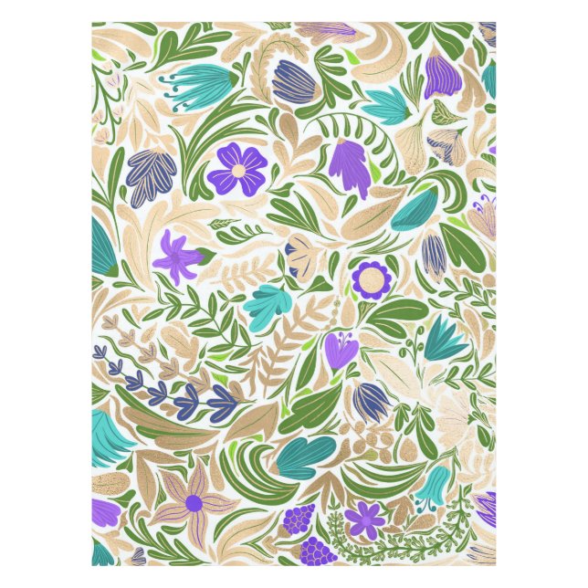 Farbiges goldenes Blumenmuster Tischdecke (Vorderseite)