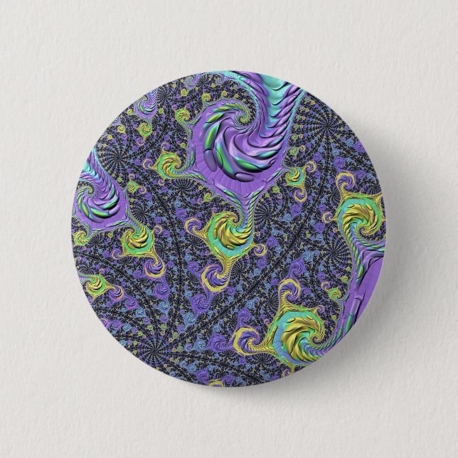 Farbiges Groovy Boho Hippie Funky Abstrakt Fraktal Button (Vorderseite)