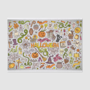 Farbiges Halloween Doodles Objects Muster Seidenpapier