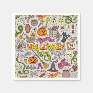 Farbiges Halloween Doodles Objects Muster Serviette