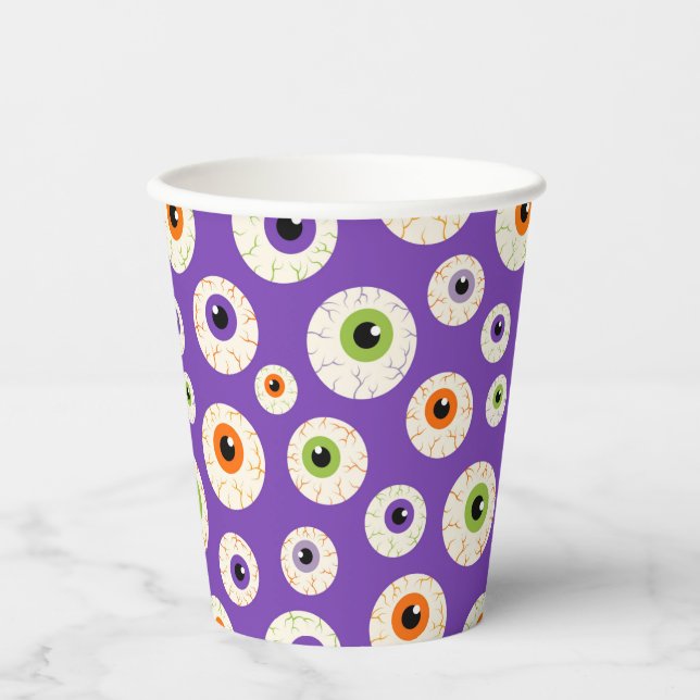Farbiges Halloween-Eyeballs-Muster Pappbecher (Vorderseite)