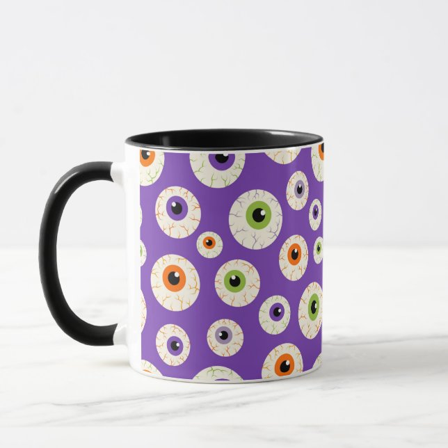 Farbiges Halloween-Eyeballs-Muster Tasse (Links)