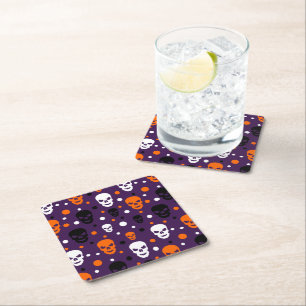 Farbiges Halloween-Skulls-Polka-Dots-Muster Rechteckiger Pappuntersetzer