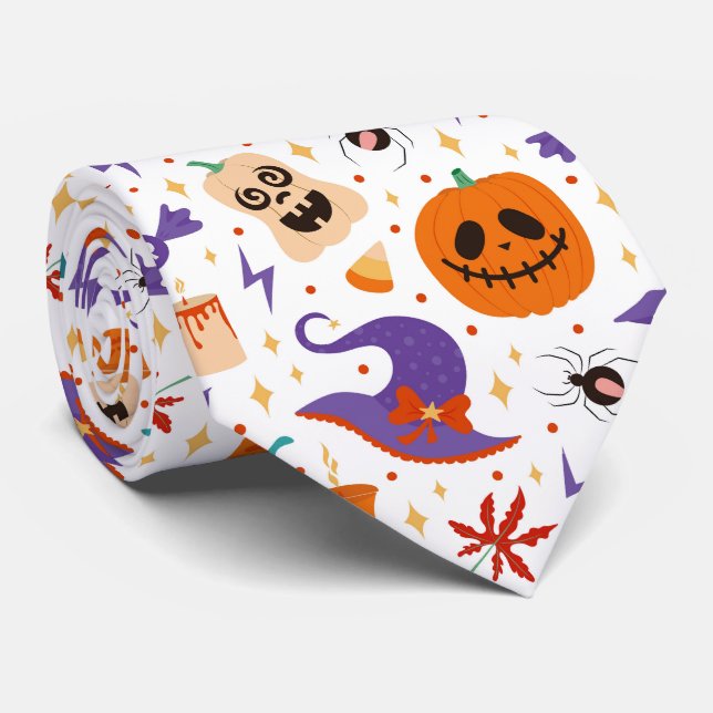 Farbiges Halloween-Symbol-Muster Krawatte (Gerollt)