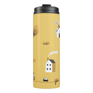 Farbiges Haus, Bäume, Pferdchenlandschaft Thermosbecher