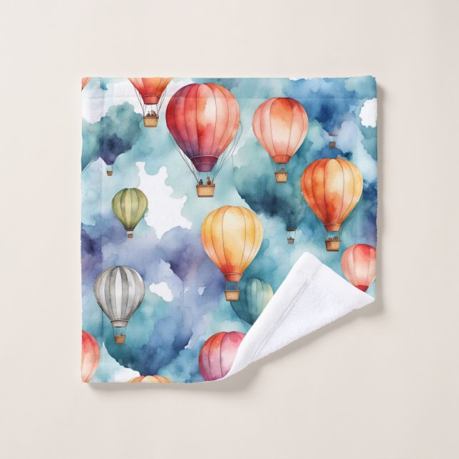 Farbiges Heißluftballonmuster Badhandtuch Set (Waschlappen)