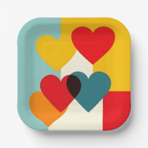 Farbiges Herz-Papierplatten Pappteller