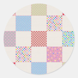 Farbiges Herz-Quiltmuster Runder Aufkleber