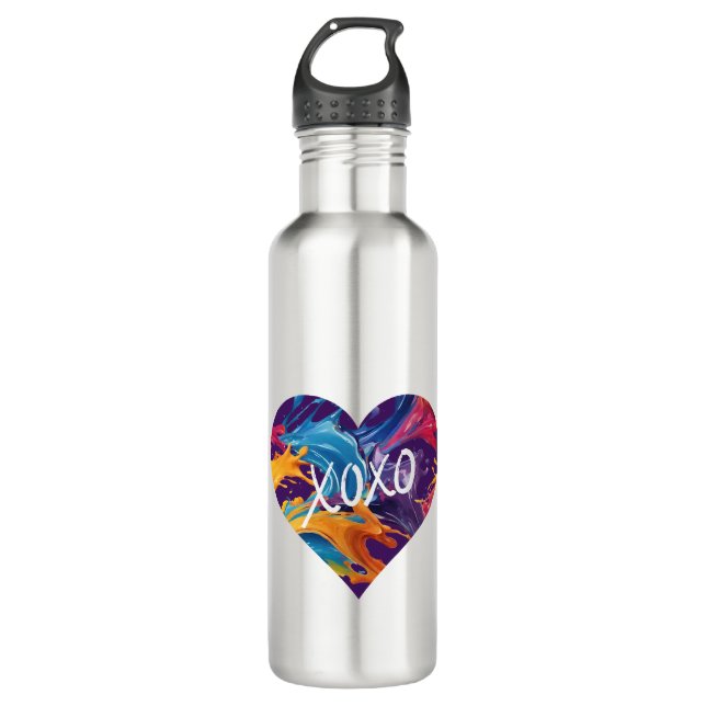 Farbiges Herz XOXO- Edelstahlflasche (Vorderseite)