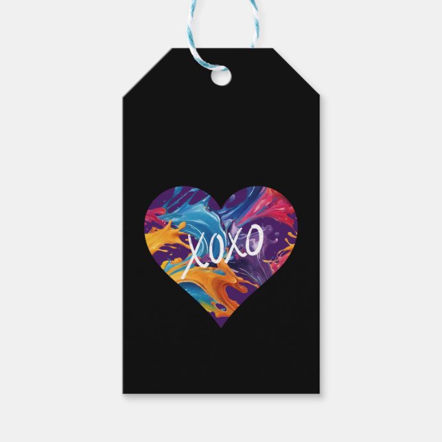 Farbiges Herz XOXO-schwarz-blau Geschenkanhänger (Vorderseite)