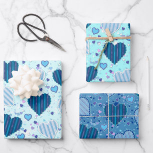 Farbiges Herzmuster Geschenkpapier Set