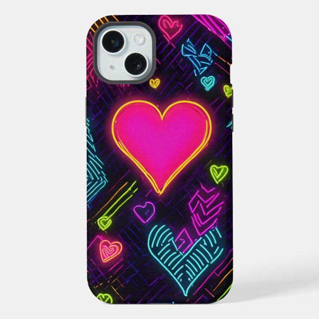 Farbiges Herzmuster iPhone 15 Plus Hülle (Rückseite)