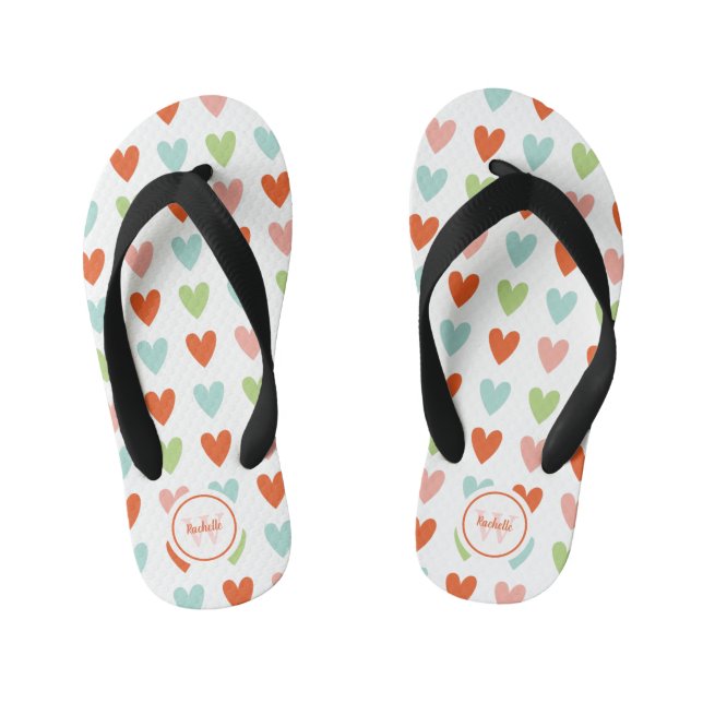 Farbiges Herzmuster Monogramm Kinderbadesandalen (Fußbett)