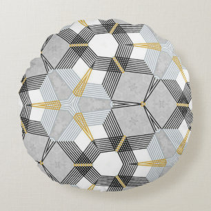 Farbiges Hexagon-Quadrat: geometrisches Kaleidosko Rundes Kissen