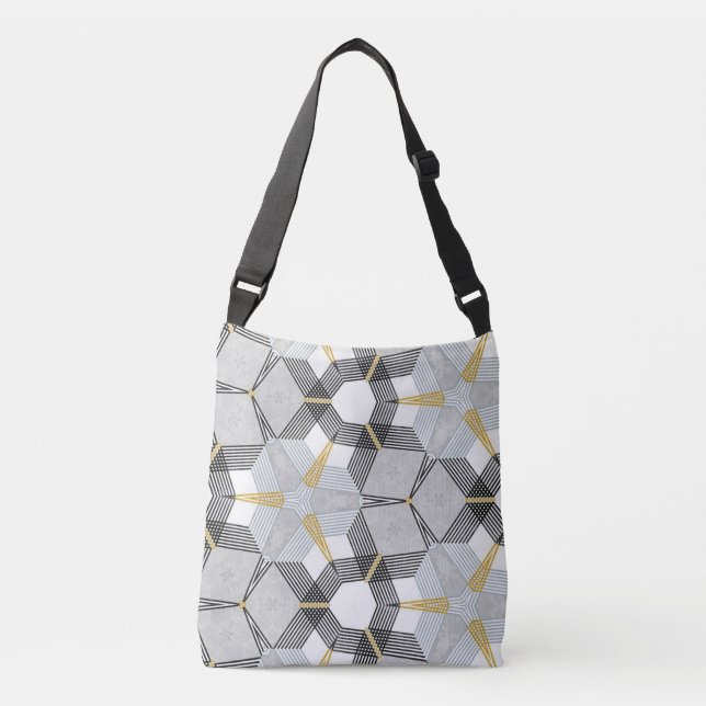 Farbiges Hexagon-Quadrat: geometrisches Kaleidosko Tragetaschen Mit Langen Trägern (Vorderseite)
