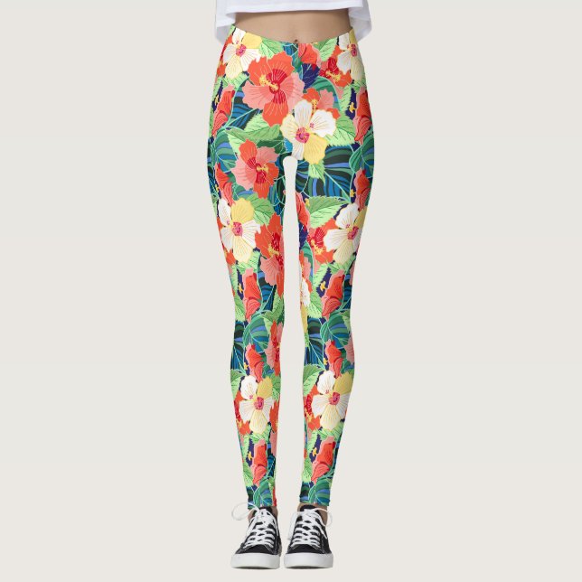 Farbiges Hibiskus Leggings (Vorderseite)