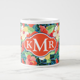 Farbiges Hibiskus  Monogramm Jumbo-Tasse
