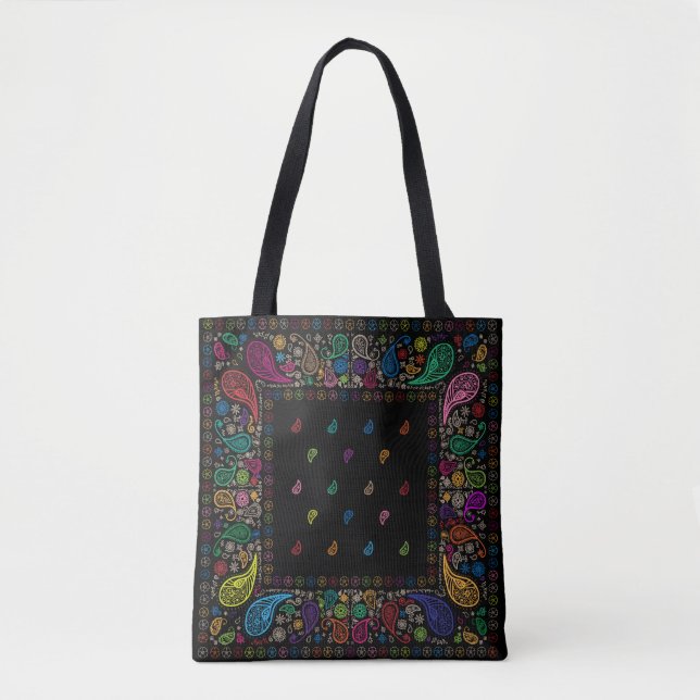 Farbiges Hippie Paisley Design Tasche (Vorderseite)